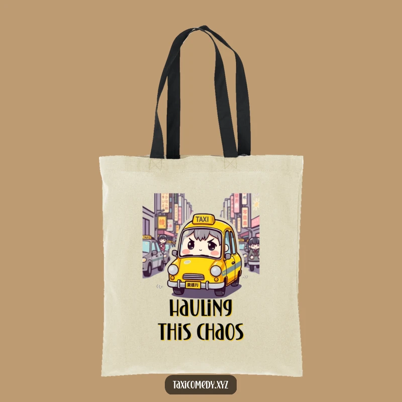 Funny Determined Taxi Tote Bag: Cab Navigating Streets, Practical & Humorous City Gift