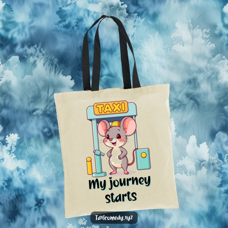 Funny happy mouse character humorously waiting at a taxi stand, perfect for carrying daily items.